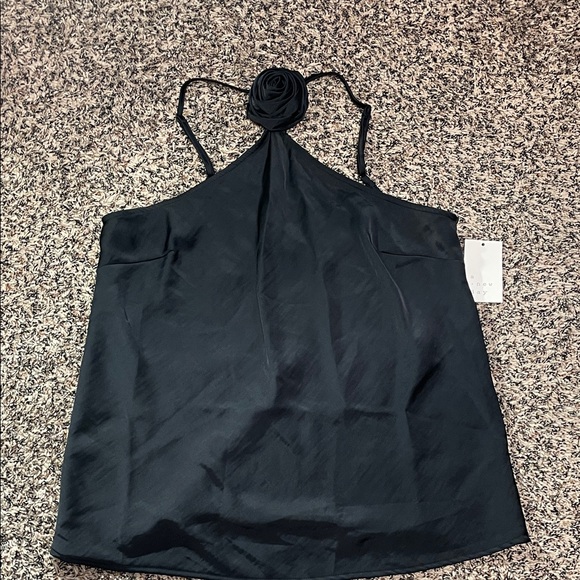 a new day Satin Rosette Elegant Black Halter Top Size Medium | NWT - Picture 2 of 7